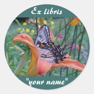 Ex libris Swallowtail Butterfly-stickers aanpassen Ronde Sticker
