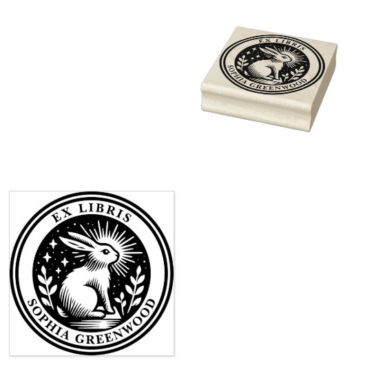Ex Libris - Verlicht konijn Rubberstempel (Gestempeld)