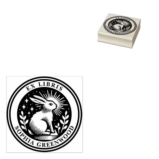 Ex Libris - Verlicht konijn Rubberstempel (Gestempeld)
