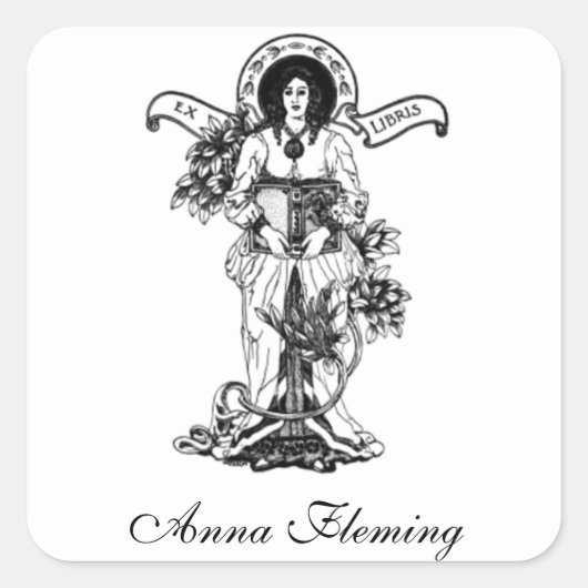 Ex Libris Vrouw met Boek Vierkante Sticker (Voorkant)