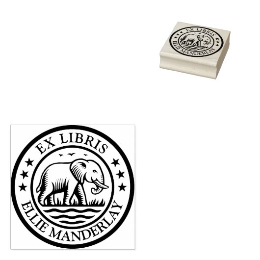 Ex Libris - Wandelende olifant Rubberstempel (Gestempeld)