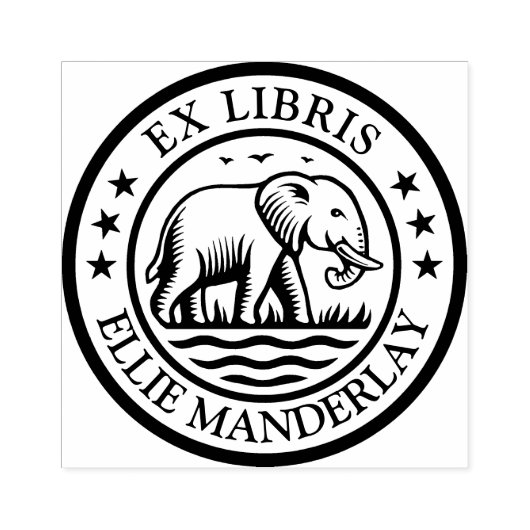 Ex Libris - Wandelende olifant Rubberstempel (Afrduk)