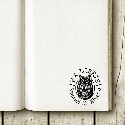 Ex Libris Wolf Face Custom Name Book Rubberstempel