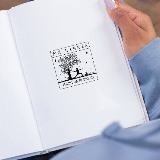 Ex Libris Yoga met een kat in natuur, Boek Rubberstempel