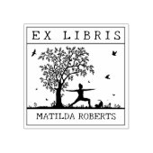 Ex Libris Yoga met een kat in natuur, Boek Rubberstempel (Afrduk)