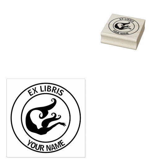 Ex libris zeemeermin boekenplaat rubberstempel (Gestempeld)