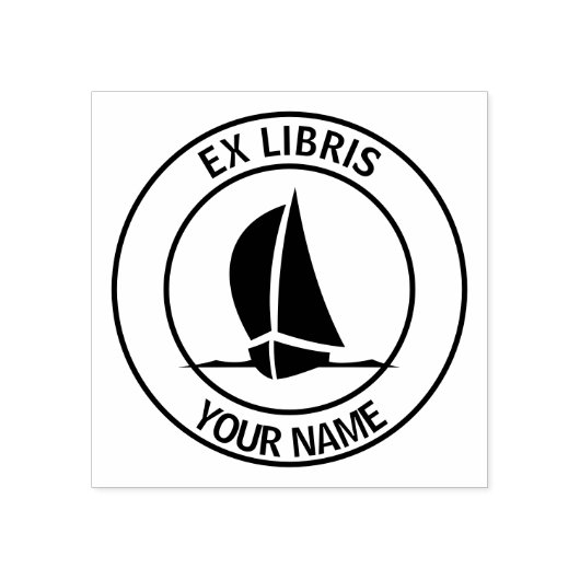 Ex libris zeilboot boekenplaat rubberstempel (Afrduk)