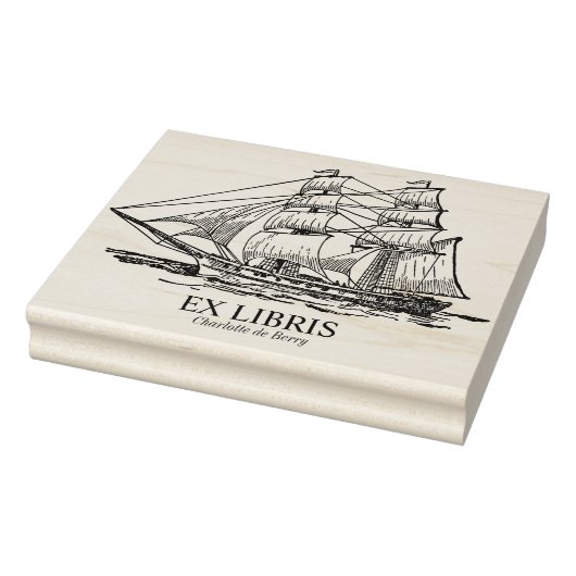 Ex Libris - Zeilend schip (Brig) Rubberstempel (Stempel)