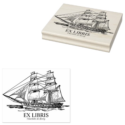 Ex Libris - Zeilend schip (Brig) Rubberstempel (Gestempeld)