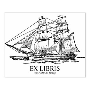 Ex Libris - Zeilend schip (Brig) Rubberstempel