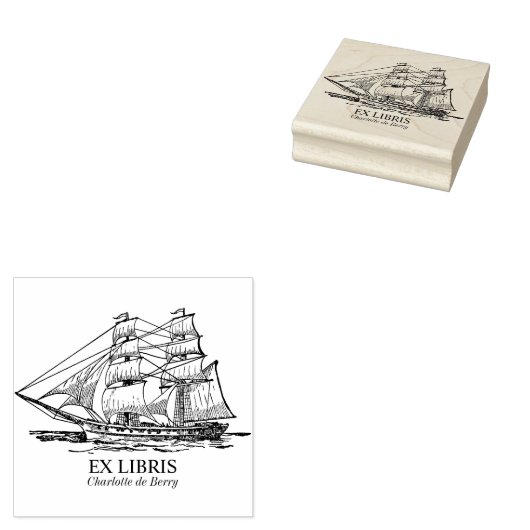 Ex Libris - Zeilend schip (Brig) Rubberstempel (Gestempeld)