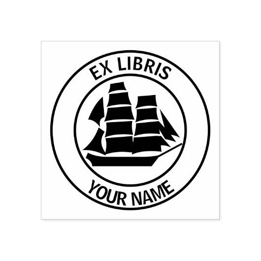 Ex libris zeilschip boekenplaat rubberstempel (Afrduk)