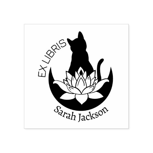 Ex Libris Zen Cat, Lotus Moon Boek Rubberstempel (Afrduk)