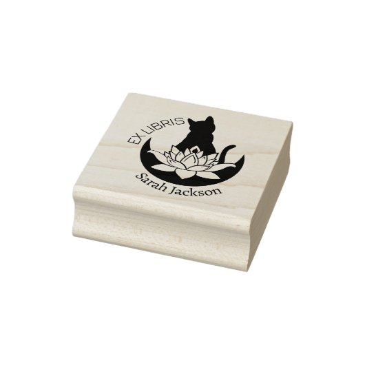 Ex Libris Zen Cat, Lotus Moon Boek Rubberstempel (Stempel)