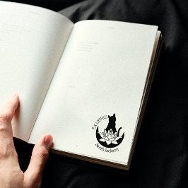 Ex Libris Zen Cat, Lotus Moon Boek Rubberstempel