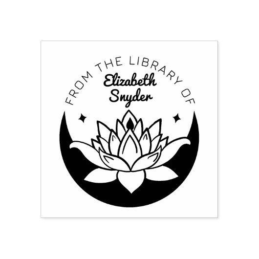 Ex Libris Zen Lotus Moon Boek Rubberstempel (Afrduk)