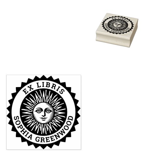 Ex Libris - Zon Gezicht Rubberstempel (Gestempeld)