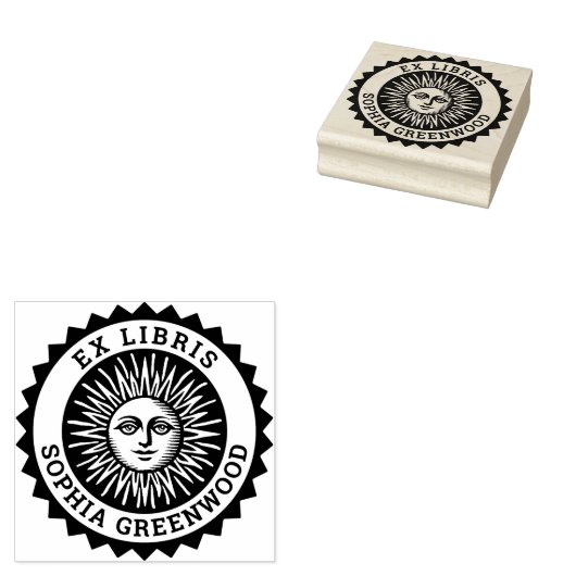Ex Libris - Zon Gezicht Rubberstempel (Gestempeld)