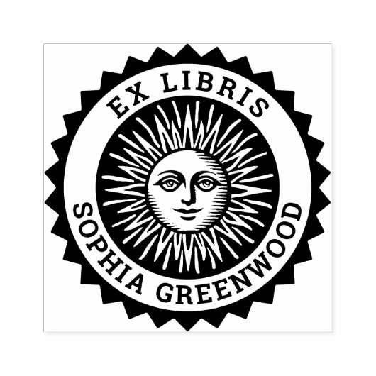Ex Libris - Zon Gezicht Rubberstempel (Afrduk)