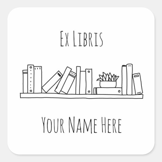 Ex Libris Zwart-wit Bookplate Vierkante Sticker (Voorkant)