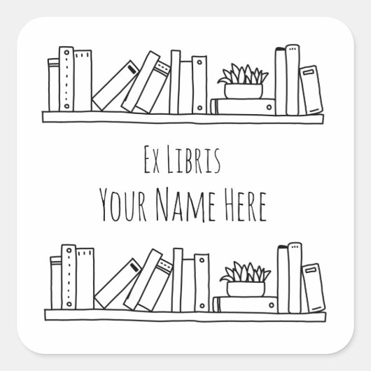 Ex Libris Zwart-wit Bookplate Vierkante Sticker (Voorkant)