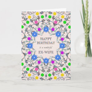 Ex Wife Abstracte Flowers Birthday Card Kaart