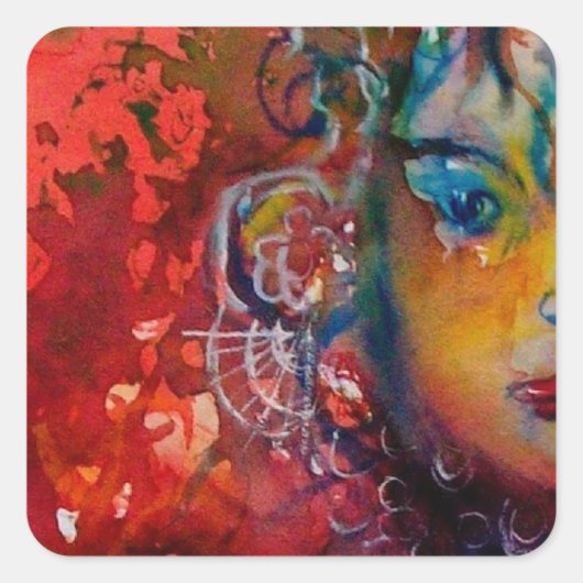 EXCALIBUR-dame van het meer, Rode Fantasy Vierkante Sticker (Voorkant)