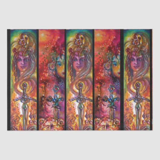 EXCALIBUR EN DURENDALE Waterverf van Magische Zwaa Tissuepapier (Voorkant)