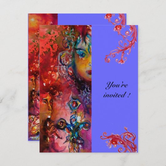 EXCALIBUR, helder rood, blauw paars fuchsia geel Kaart (Voorkant / Achterkant)