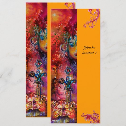 EXCALIBUR, helder rood, roze blauw geel Kaart (Voorkant / Achterkant)