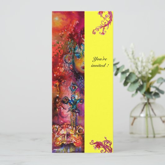 EXCALIBUR, helder rood, roze blauw geel Kaart (Staand voorkant)