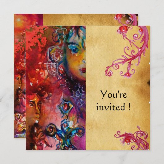 EXCALIBUR , helder rood ,roze paars perkament Kaart (Voorkant / Achterkant)