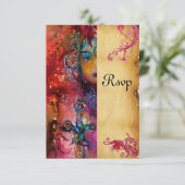 EXCALIBUR, helderrood,blauw perkament rsvp Kaartje (Staand voorkant)