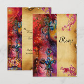 EXCALIBUR, helderrood,blauw perkament rsvp Kaartje (Voorkant / Achterkant)