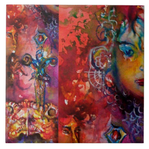 EXCALIBUR, KONINGIN VAN MAGISCH VASTE Fantasy Red  Tegeltje