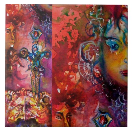 EXCALIBUR, KONINGIN VAN MAGISCH VASTE Fantasy Red  Tegeltje (Voorkant)