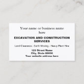 Excavation Construction Sand Tracks Visitekaartje (Achterkant)