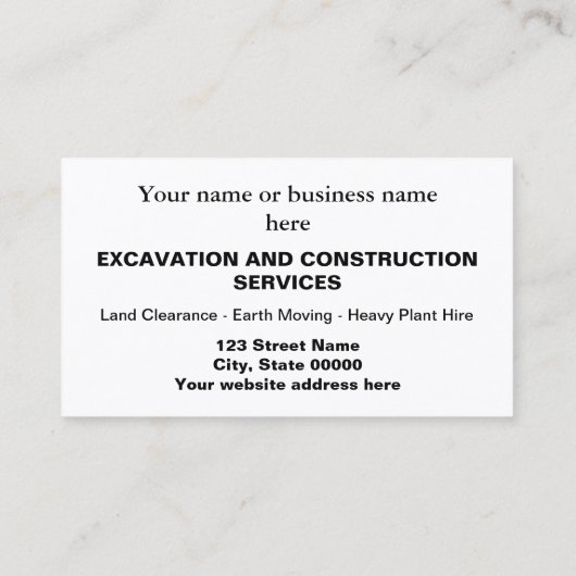 Excavation Construction Sand Tracks Visitekaartje (Achterkant)