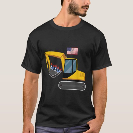 Excavator 4 juli Onafhankelijkheidsdag Zware uitru T-shirt (Voorkant)