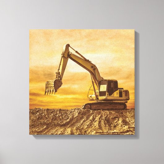 Excavator Canvas Art - Sunset Construction Scene (Voorkant)