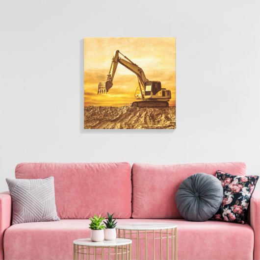 Excavator Canvas Art - Sunset Construction Scene (Insitu (Woonkamer))