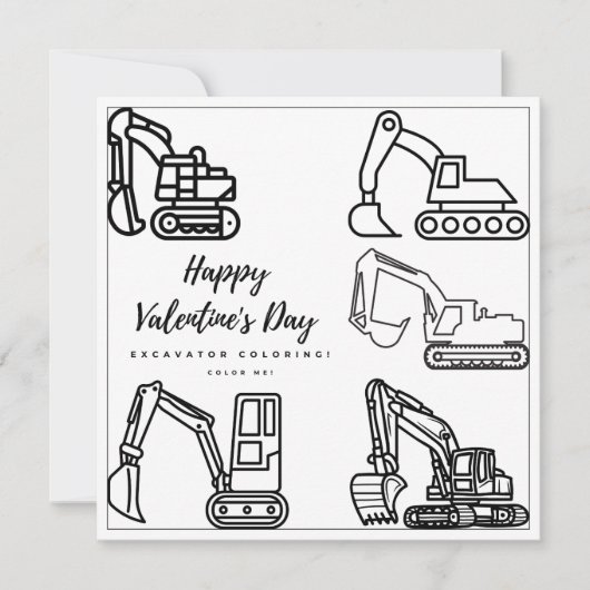 Excavator Coloring Page Boy Kaart Happy Valentijns (Voorkant)