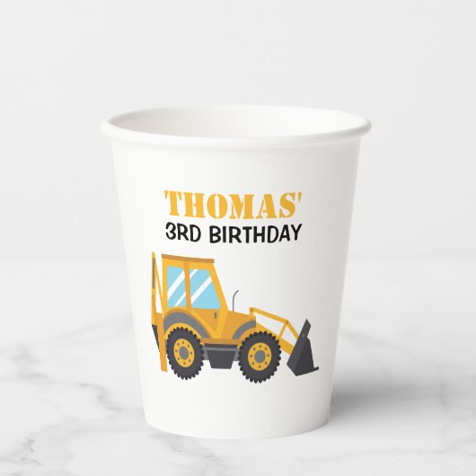 Excavator Construction Birthday Paper Cups   Papieren Bekers (Voorkant)