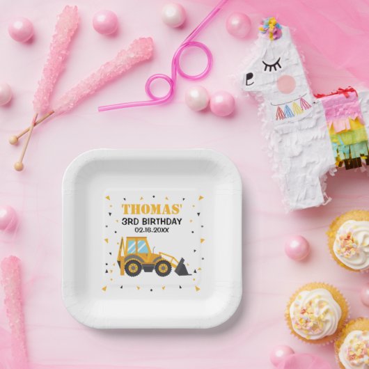 Excavator Construction Birthday Paper Plates Papieren Bordje (Feest)