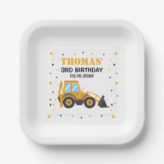 Excavator Construction Birthday Paper Plates Papieren Bordje (Voorkant)