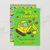 Excavator Construction Digger Classroom Valentijn Bedankkaart (Voorkant / Achterkant)