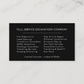 Excavator Construction Operator Company Visitekaartje (Achterkant)