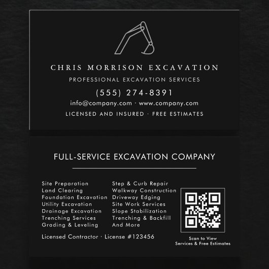 Excavator Construction Operator QR Code Visitekaartje