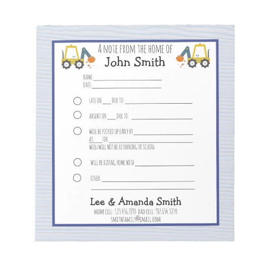 Excavator Construction School Note 1 child Notitieblok (Voorkant)