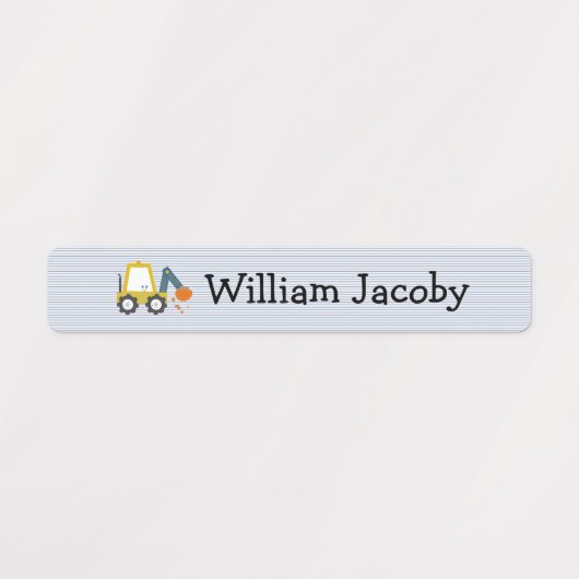 Excavator Construction Truck Blue Stri Name Labels (Design 2)